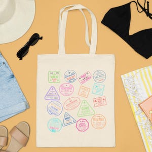 Vintage Stamp Travel Tote Bag: Eco-Friendly Cotton Canvas Shopping Bag