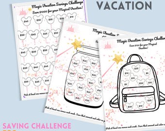 Disney Vacation Savings Challenge | Printable PDF | 5 Sheet Set | Customizable Page Included