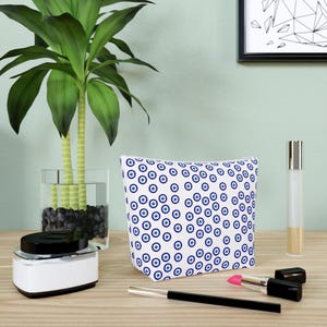 Cotton Cosmetic Bag, Evil Eye Makeup Bag, Travel Toiletry Pouch, Zippered Makeup Organizer, Boho Makeup Case, Cosmetic Storage Bag