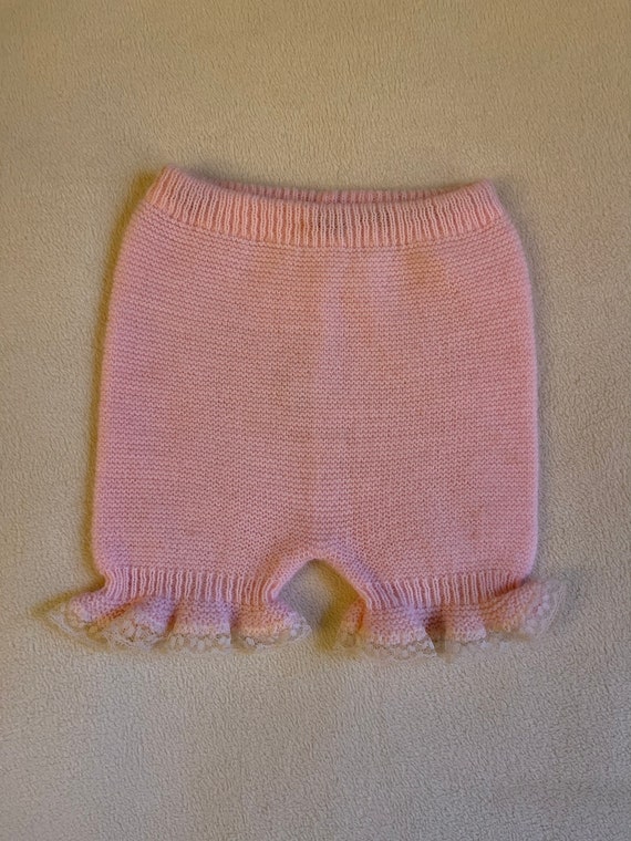 Vintage 80s Pink Knit Bloomers For Baby Girl, 12m - image 1
