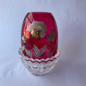 Vintage Fenton Red Hand Painted and Signed Glass Fairy Lamp