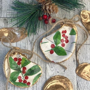 Oyster Shell Christmas Ornaments, Coastal Christmas, Beach Ornament, Seashell Christmas Ornament