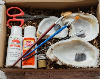 DIY Oyster Shell Decoupage Kit – Coastal Ring Dish Craft, Girls Night Activity