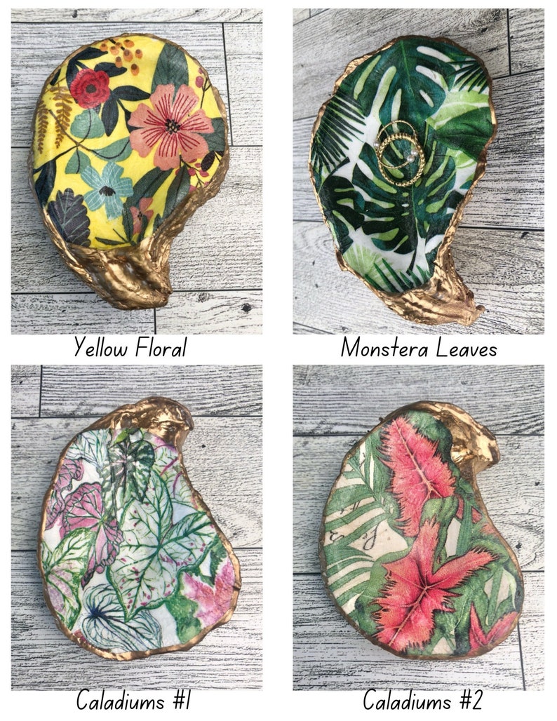 Oyster Shell Ring Dish, Handmade Decoupaged Trinket Dish, Beach Themed