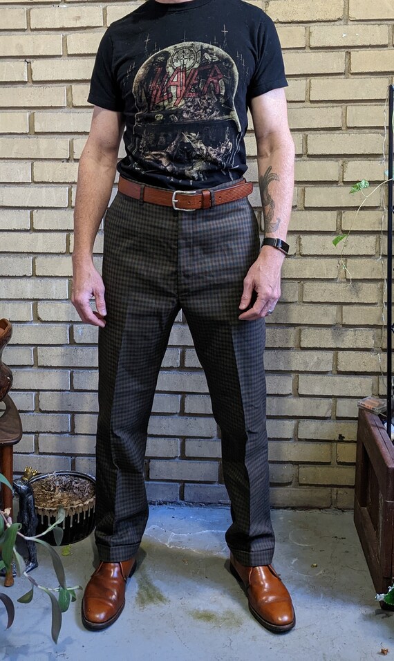 Vintage 1960s Slim Fit High Waisted Plaid Pants - Gem