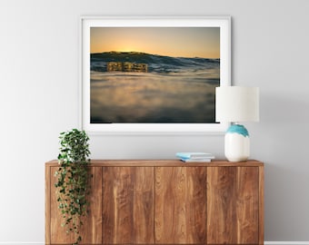 Sunset Ocean Wave Photography Print, Beach House Decor