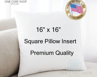 16 x 16 Square Size Decorative Throw Pillow Insert, Hypoallergenic pillows, Down Alternative Fill, White Cotton Cover, Breathable Firm Soft