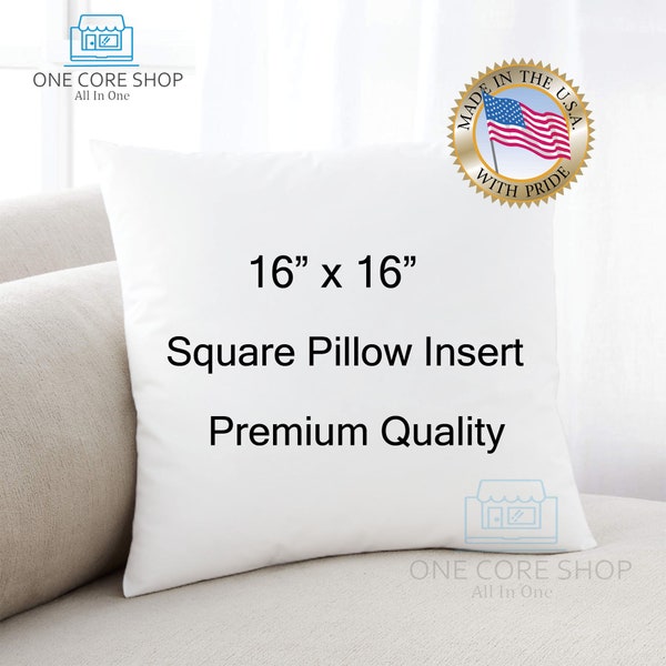 16 x 16 Square Size Decorative Throw Pillow Insert, Hypoallergenic pillows, Down Alternative Fill, White Cotton Cover, Breathable Firm Soft