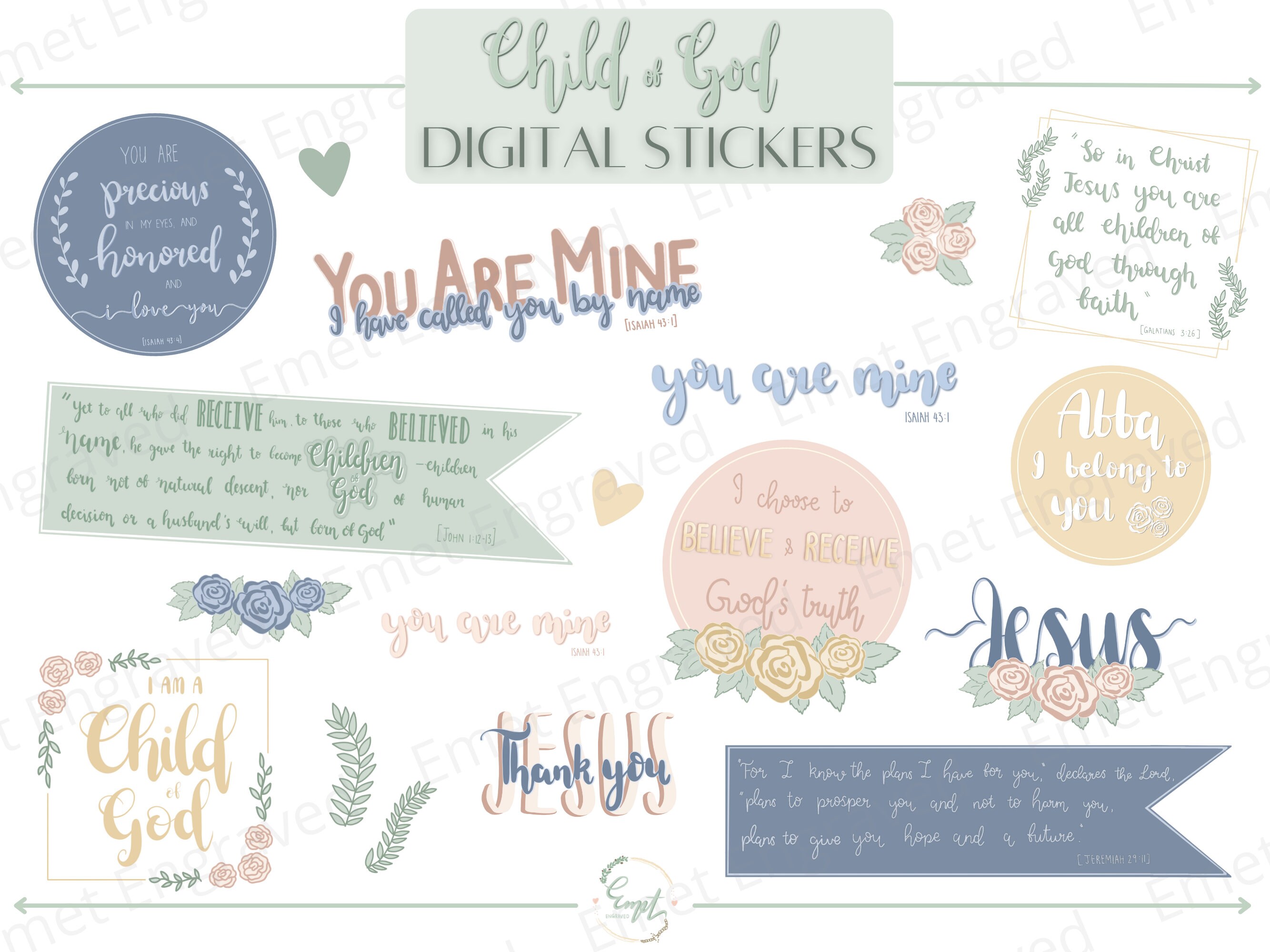 Goodnotes Digital Christian Stickers - Printable Faith Stickers - Precropped PNG - Digital Planner Stickers - Scripture Bible Verse Stickers