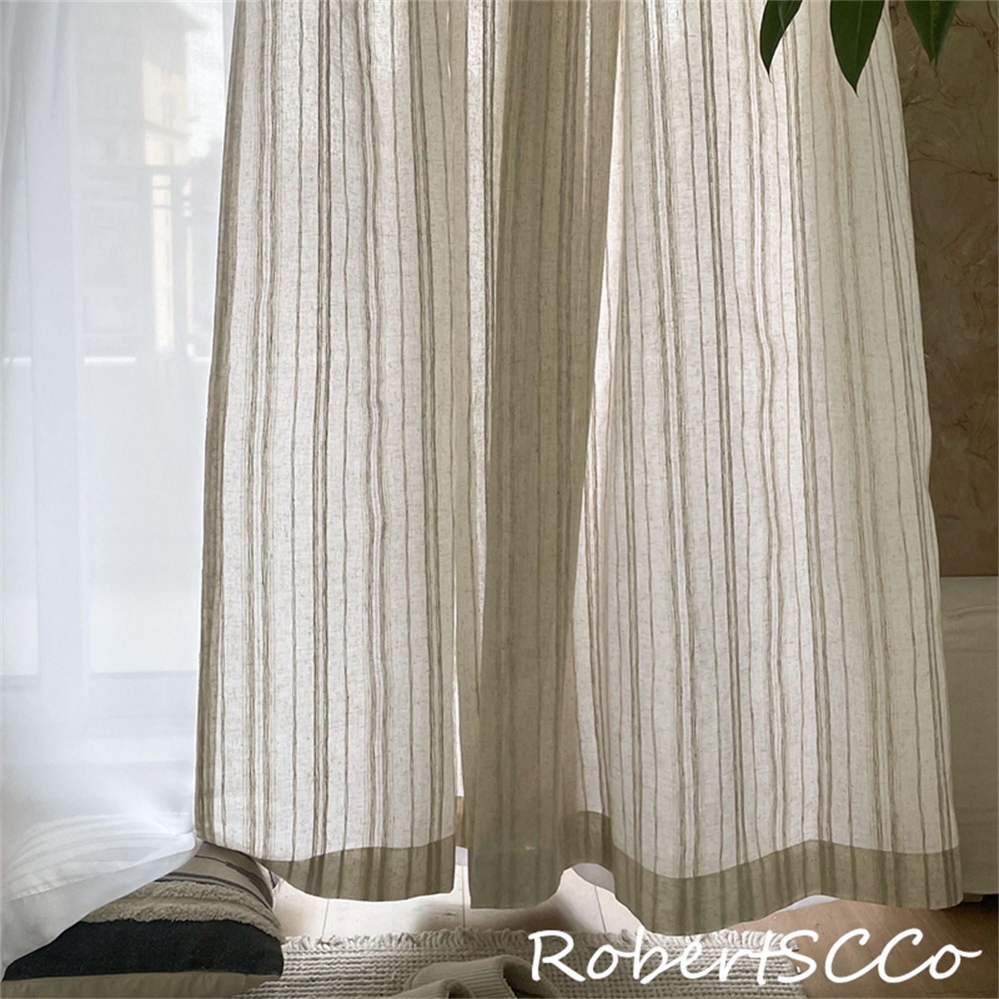 Natural Linen Sheer Curtain Country Style Light Filtering Etsy