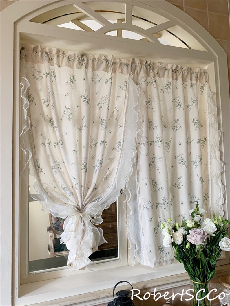 Country Style Floral Curtain With Beading Ruffles Rod Pocket - Etsy