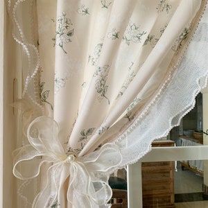 Country Style Floral Curtain With Beading Ruffles Rod Pocket Curtain ...