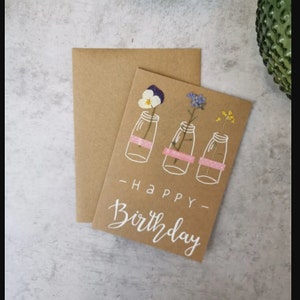 Card with dried flowers "Happy Birthday II" – birthday, congratulations, congratulations