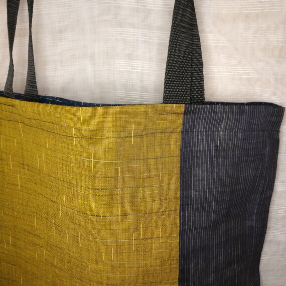 Large Tote Bag Vintage Japanese Fabric Blue Geometric Etsy