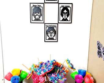 Beatles Silhouette Wall Art – Black & White Cartoon Style of All 4 Members Individually