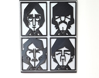 Beatles Silhouette Wall Art – Black & White Cartoon Style of All 4 Members