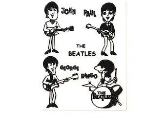Beatles Toon Silhouette Instruments Wall Art – Black & White Cartoon Style of All 4 Members