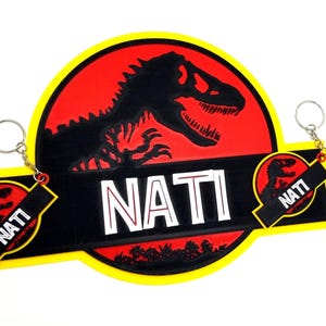 Custom Jurassic Park-inspired Wall Logo Sign – Personalized Name Sign | Dinosaur Decor with optional keychain image 3