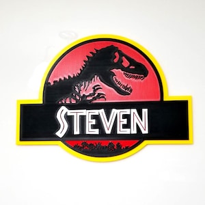Custom Jurassic Park-inspired Wall Logo Sign – Personalized Name Sign | Dinosaur Decor with optional keychain image 1