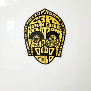 C-3PO-inspired Wall Art | Sci fi Word Art | Golden Droid Quote Silhouette