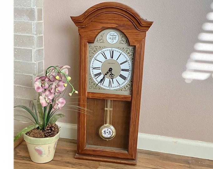 Mid Century Wooden Grandfather Clock for Tabletop Mantel Table