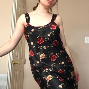 Vintage 1960s Dark Rose Dress Victorian Lingerie Bridal Honeymoon Sleepwear Pajama Dress Sexy Feminine Nightgown Barbizon Satin Floral