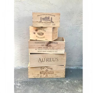 PICK French Wine Crates Wood Crates Rustic Wedding Decor Gift Card Box, Wooden Hamper Wine Bar Home Decor Gift Box Storage Crates Garden Box