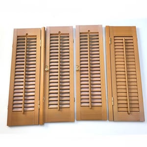 Set of 4 Vintage Shutter Panels Wood Louver Louvered Shutters Rustic Barn Window Rustic Mid Century Window Shutter Decorative MCM Farmhouse