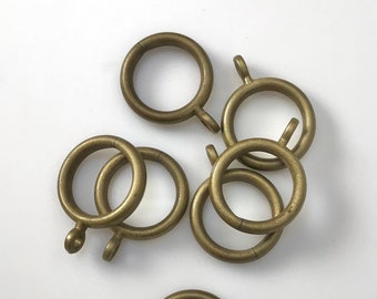Vintage Set of 17 Gold Curtain Rings with Eyelets Rustic Old Farmhouse Antique Shower Panel Drapes Noiseless Curtain Clip Rod Hooks Round