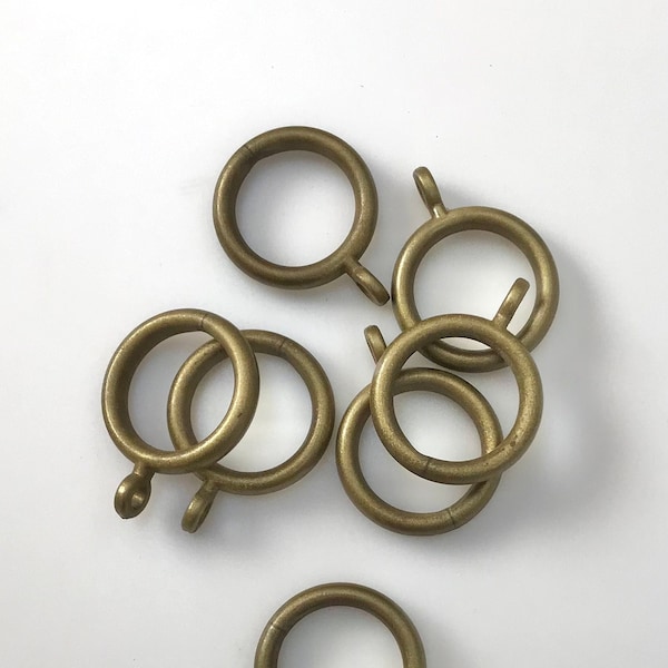 Vintage Set of 17 Gold Curtain Rings with Eyelets Rustic Old Farmhouse Antique Shower Panel Drapes Noiseless Curtain Clip Rod Hooks Round