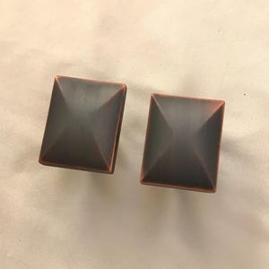 Set of 14 Square Knobs Stud Bronze Metal Kitchen Cabinet Drawer Pulls Brown Industrial Modern Minimalist Mission Style