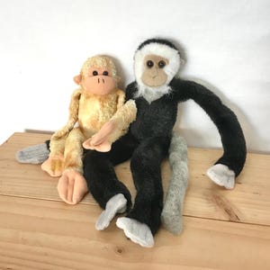 Set of 2 Adorable Fluffy Chimpanzee Monkey Plushie Plush Toy Stuffed Animal Sitting Monkey Baby Shower Gift Jungle Themed Nursery Decor