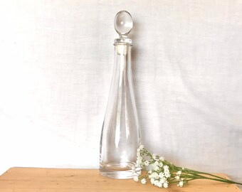 Tall Glass Decanter Bottle Crystal Clear Bottle Decorative with Stopper Apothecary Mid Century Modern MCM Wedding Gift Genie Whiskey Bourbon
