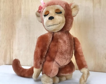 Vintage Dakin Girl Monkey Ape with ow Cute Adorable Stuffed Monkey Kawaii Cute Adorable Plushie Plush Stuffed Animal Toy Small Retro Decor