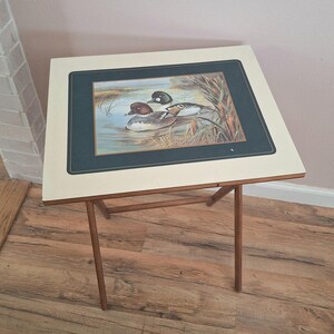 Vintage Mid Century 1990s TV Folding Tray Table Collapsible Wood Duck MCM Gold Decorative Side Table Rustic Farmhouse Cabin Decoration