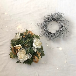 Set of 2 Faux Pine Twig Icy Centerpiece Candle Ring Wreaths Small Candleholder Candle Holder Luxury Gold Green Pine Crown Mantel Decor