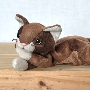 Vintage TY Pounce the Brown Cat Stuffed Animal Beanie Baby Cat Stuffed Toy Plushie Plush Kitten Cat Toy Beanie Baby Collectible Stuffed