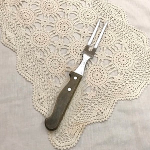Vintage Royal Stainless Steel Meat Fork with Wooden Handle Silver Carving Fork Cutlery Ham Turkey Holiday Knife Large Fork 2 Prongs