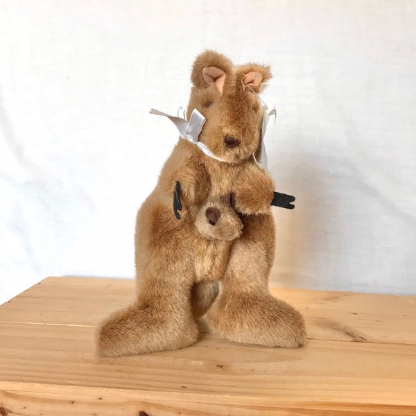Vintage Kangaroo Plush with Baby Kangaroo Stuffed Animal Plushie Plush Toy Kuddly Koala Made in Australia Stuffed Toy Nursery Decor