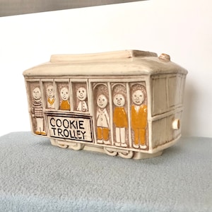 Vintage Cookie Trolley Ceramic Cookie Jar MISSING Lid Canister French Country Biscuit Cookie Vintage Kitchen Treasure Canister Container