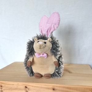 Fluffy Chubby with Bunny Ears Hedgehog Plush Stuffed Animal Grey Pink Plushie Woodland Critter Collectible Bedroom Baby Shower Gift Nursery
