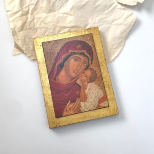Virgin Mary icon Panagia Eleousa Greek Orthodox Icon Mother God Byzantine art hanging wood plaque Byzantine Lady Print Picture Wall Hanging