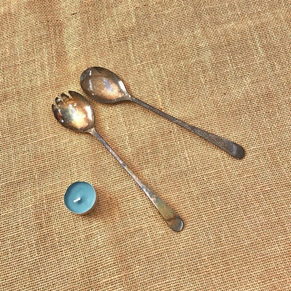 Silver Plated Sheffield Spoon Set Forked Dessert Salad Round Silverplated Vintage Lot Pair England English British King Queen