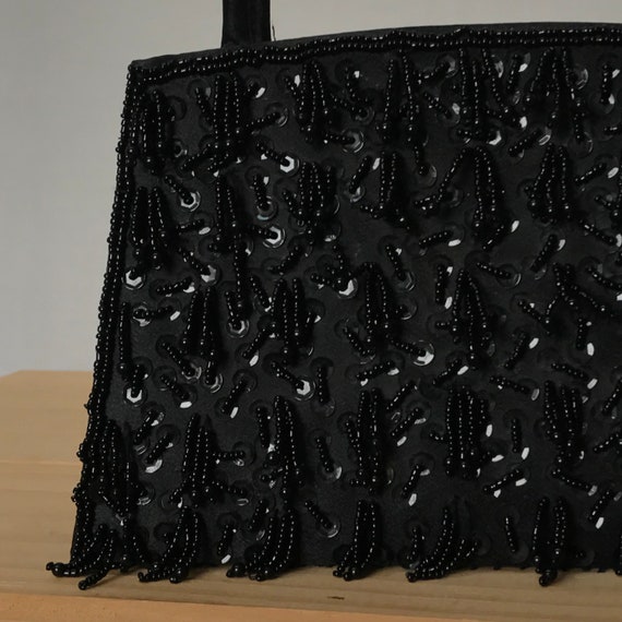 Vintage 1960s Black Beaded Mini Purse Handbag Bag… - image 3