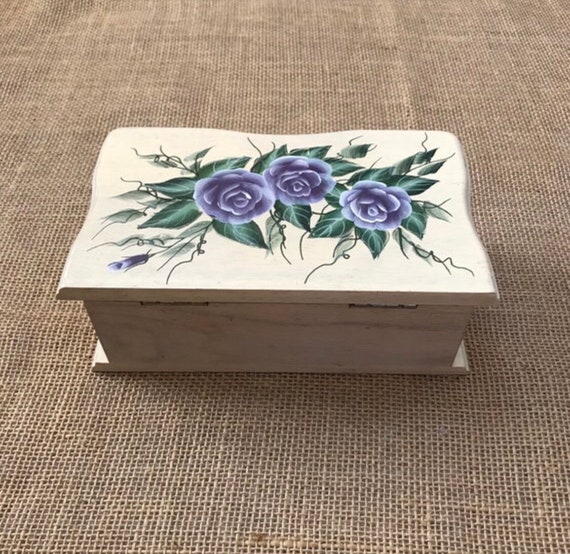 Wooden Jewelry Box with Mirror Painted 3D Flowers… - image 7