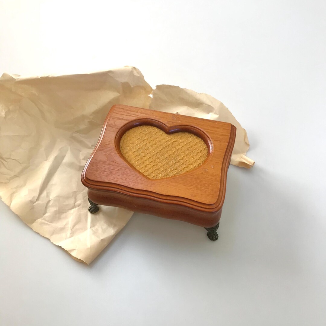 Wooden Jewelry Box Heart Shabby Chic Footed Claw Mid Century Storage ...