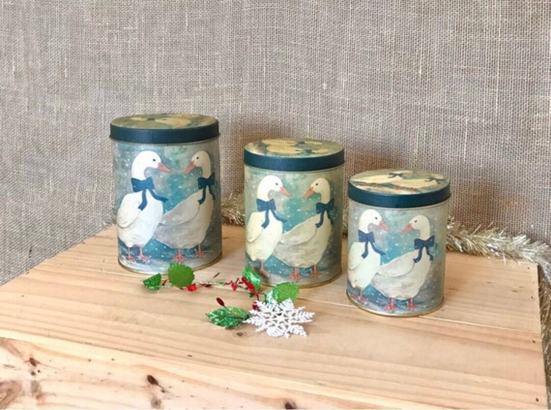 Set of 3 Vintage 70s Tins Winter Goose ROC Taiwan Geese Ducks Snowy ...
