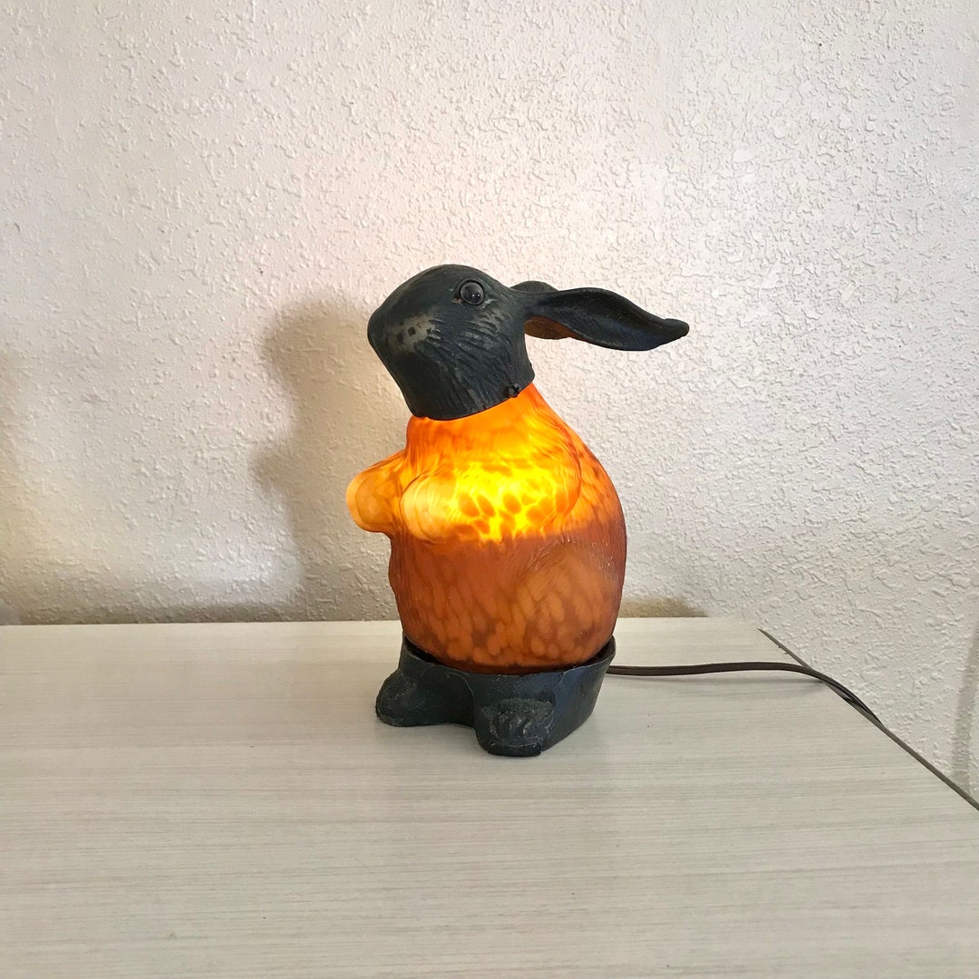 Vintage Amber Glow Glass Art Rabbit Lighted Plug in Light Bulb Bathroom ...