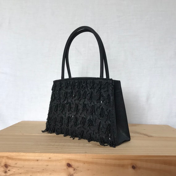 Vintage 1960s Black Beaded Mini Purse Handbag Bag… - image 2