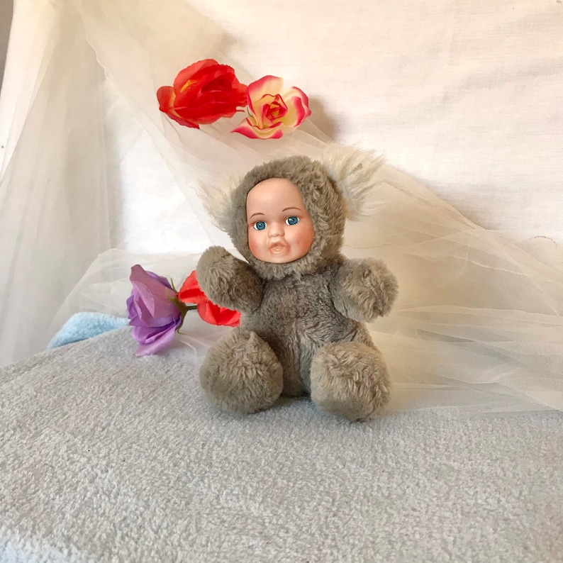 Vintage Baby Dressed as a Fluffy Koala Stuffed Animal Art Doll